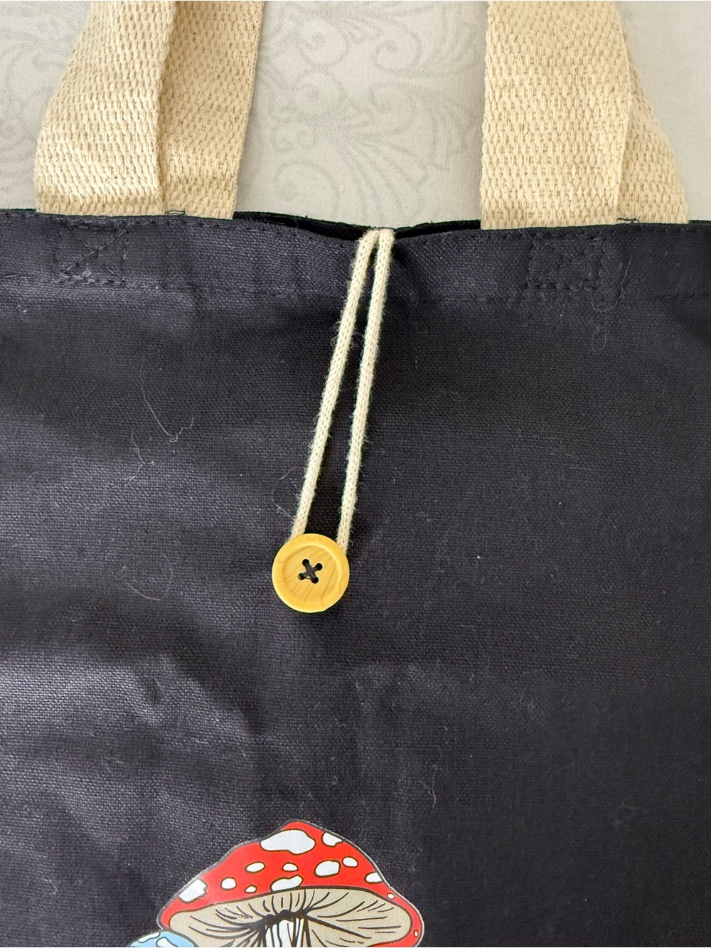 Mushroom Graphic Tote Bag with handle and button closure - Picture 3 of 12